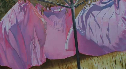 'fitted sheets' (sold)
30 x 55
oil on aluminum
